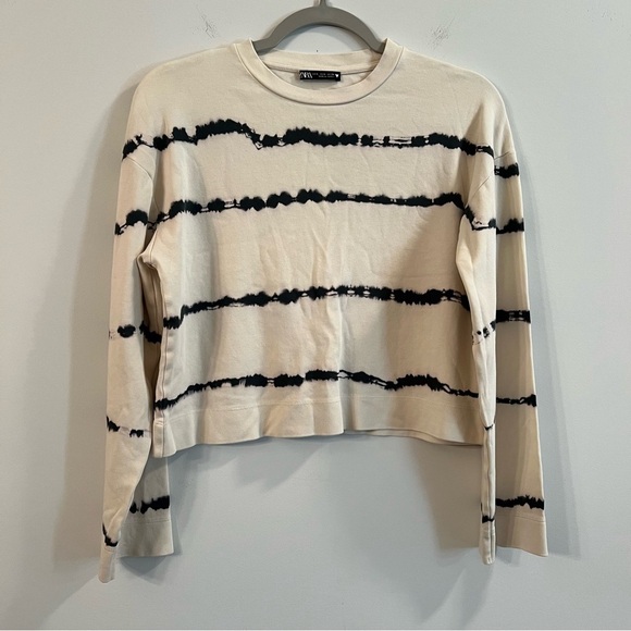 Women’s Zara tan tie dye striped long sleeve crop top size small S - Picture 1 of 4